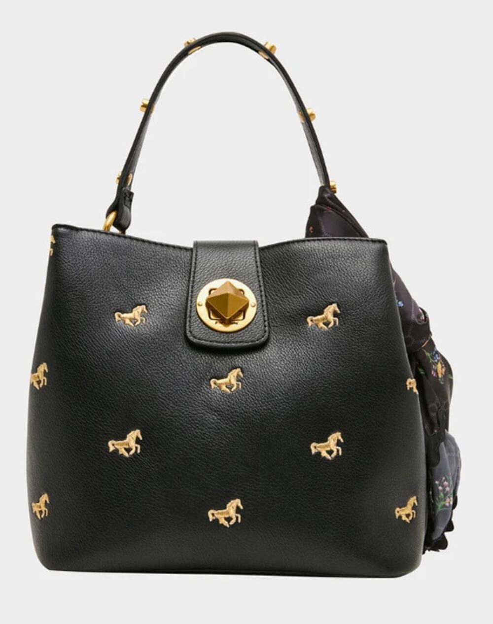 New Betsey Johnson Unbridaled Bucket Bag Black Horse Studded